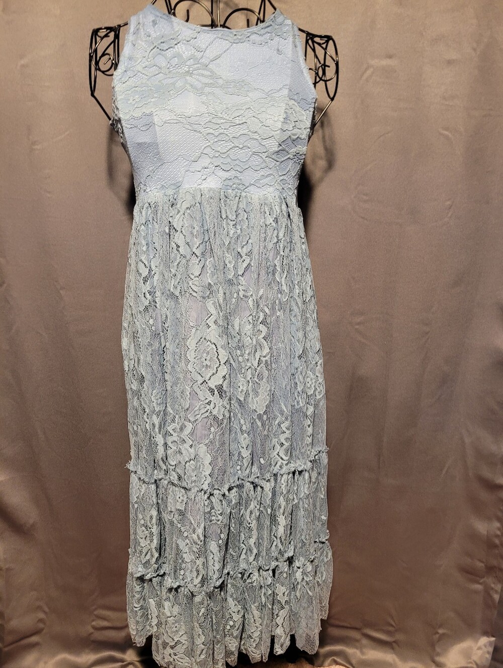 Women’s Lace Tiered Maxi Dress in Light Blue